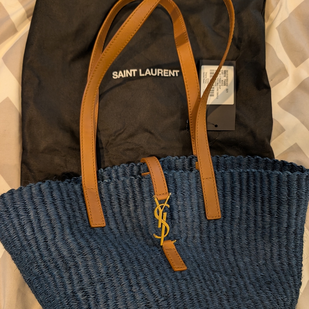 Saint Laurent Blue and Tan Tote Bag